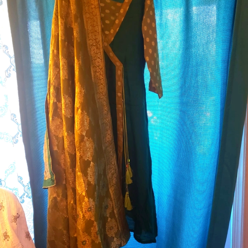 Green and gold long dress Pakistani Indian wedding